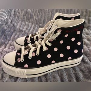 Black & Pink Polka Dot Lift Converse All-Star High Top Sneakers A10688C